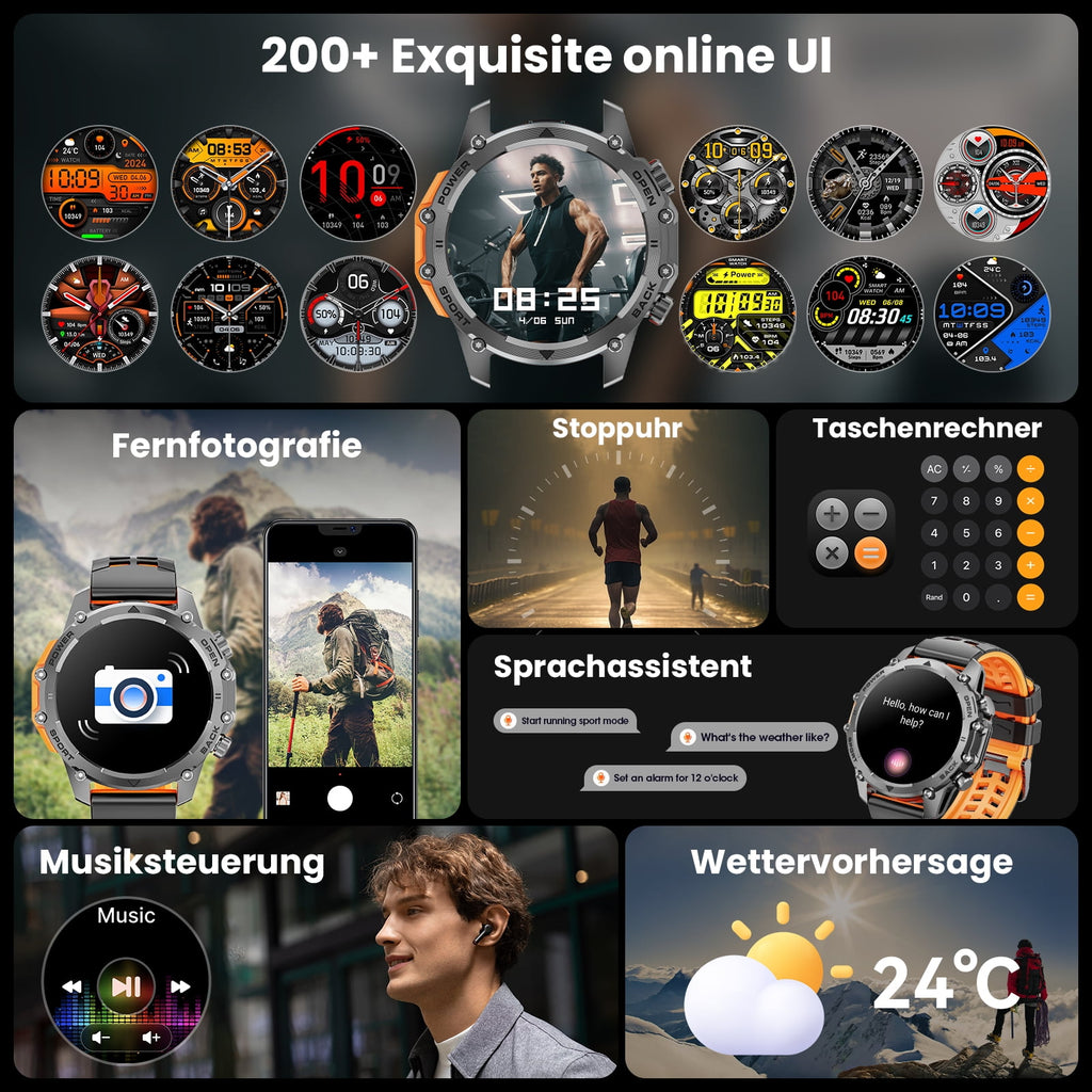 Haulvean Mid-Range Smart Watch 1.52" HD Smartwatch fits for Android and iPhone Devices, with 3 Interchangeable Bands/High-Efficiency Battery/120+ Sports Modes, IP68 Waterproof Fitness Tracker Watch (Black)