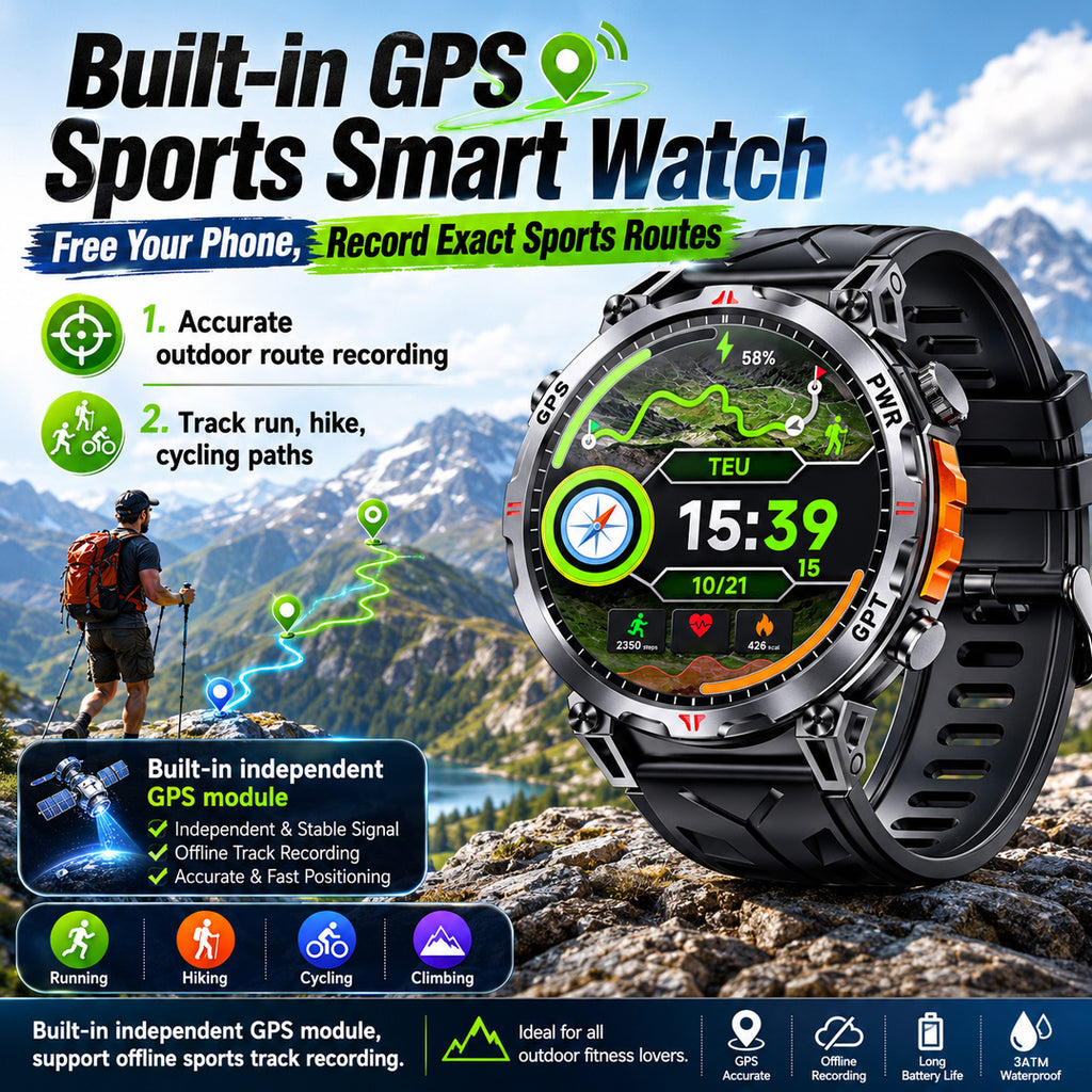 Haulvean Flagship Premium Military Smart Watch, 1.56" AMOLED Smartwatch with GPS/ChatGPT AI Assistant/3ATM Waterproof/100+ Sports Modes, Fitness Tracker fits for Android iPhone Devices, 2 Bands
