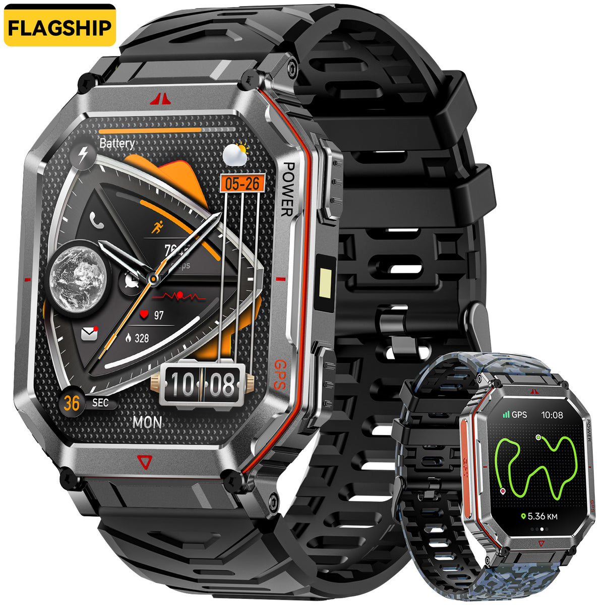 Haulvean Flagship Premium Military Smart Watch, 2.01" HD Smart Watch with GPS, AI ChatGPT, 3ATM Waterproof Smartwatch, 100+ Sports Modes, Fitness Tracker fits for Android iPhone Devices, 2 Bands Gifts for Dad