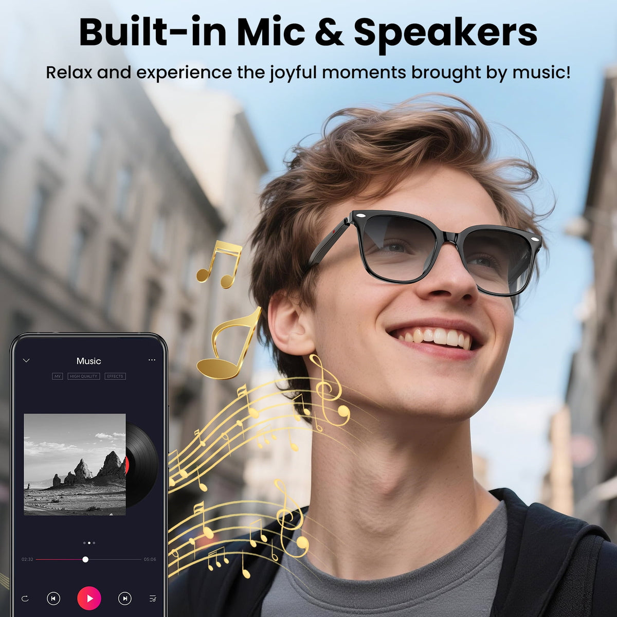 AI Smart Wireless Bluetooth Glasses for Men/Women with Speakers/Answer Calls/Music/Sports/Travel/Drive/Busniess (Color Change Lenses)
