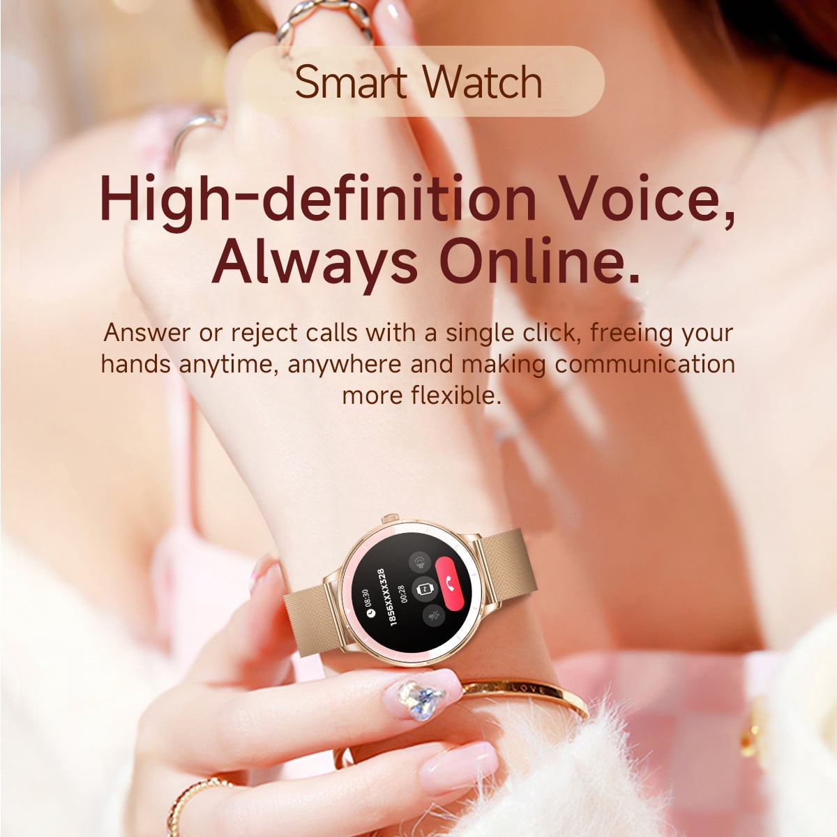 Smart Watches for Women, 1.26-inch HD Touch Screen Fitness Watch with Bluetooth Calling, Over 100 Sports Modes IP68 Waterproof Women Smartwatch, Fits for Android and iPhone（Rose Gold）