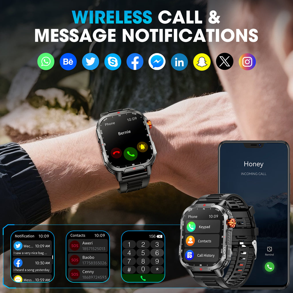 Smart Watch for Men, 2.01-inch 1100mA Military Smart Watch, Fitness Tracker, Smartwatch fits for Android and Iphone Devices, with IP68 Waterproof Answer/Make Calls/100+ Sport Modes (Black)