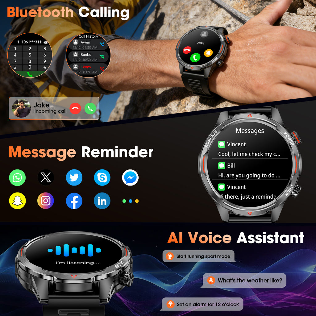 Haulvean Smart Watch for Men 1.7" Smartwatch (Metal Body) with 1000mAh Battery/ IP68 Waterproof/100+ Sports Modes, Outdoor Sports, Fitness Tracker fits for Android iPhone Devices(Black)