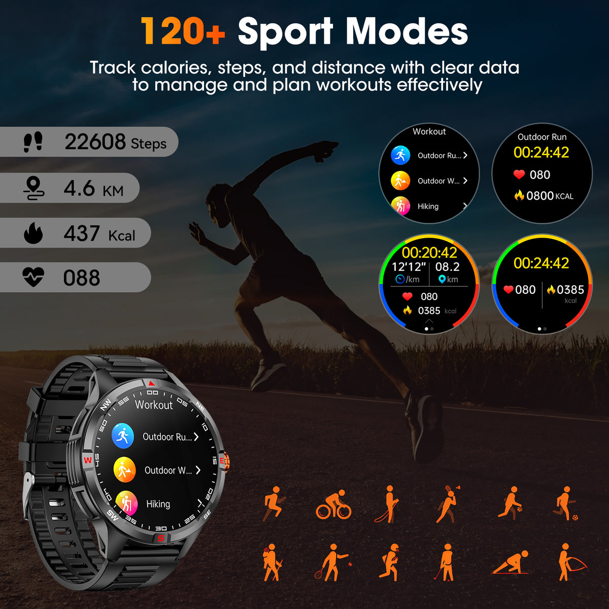 Military Smart Watch, 1.46-inch 1000mA Fitness Tracker Smartwatch for Men, fits for Android and Iphone Devices, with IP68 Waterproof/Answer/Make Calls/100+ Sport Modes (Black)