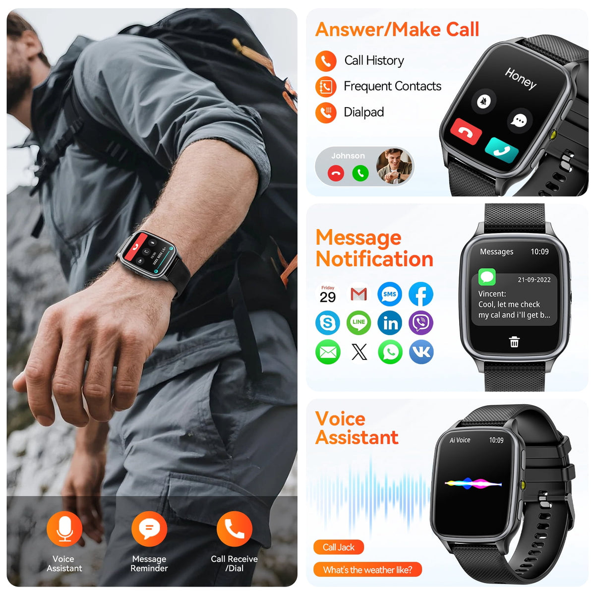 Smart Watch for Women Men, 1.93-inch TFT HD Screen Fitness Tracker, Fits for Android & iPhone, Make & Receive Calls, 120 Sports Modes, IP68 Waterproof Pedometer Smartwatch Gift (Black)