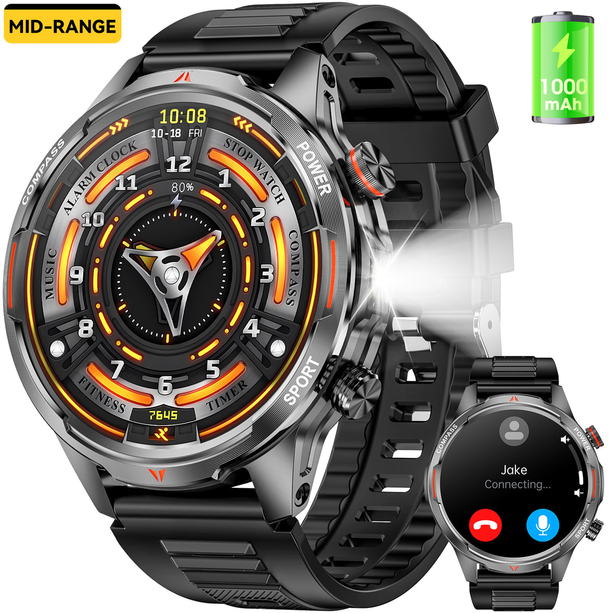 Haulvean Smart Watch for Men 1.7" Smartwatch (Metal Body) with 1000mAh Battery/ IP68 Waterproof/100+ Sports Modes, Outdoor Sports, Fitness Tracker fits for Android iPhone Devices(Black)