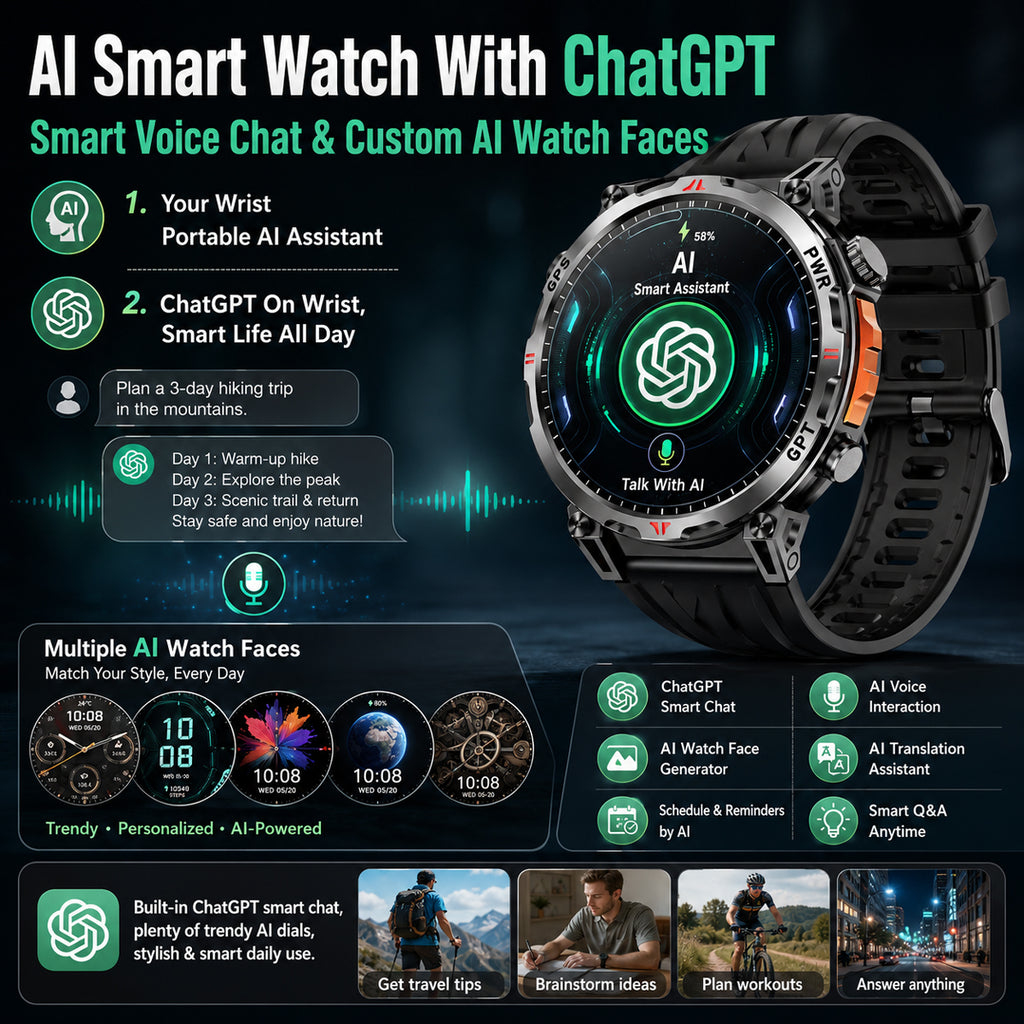 Haulvean Flagship Premium Military Smart Watch, 1.56" AMOLED Smartwatch with GPS/ChatGPT AI Assistant/3ATM Waterproof/100+ Sports Modes, Fitness Tracker fits for Android iPhone Devices, 2 Bands