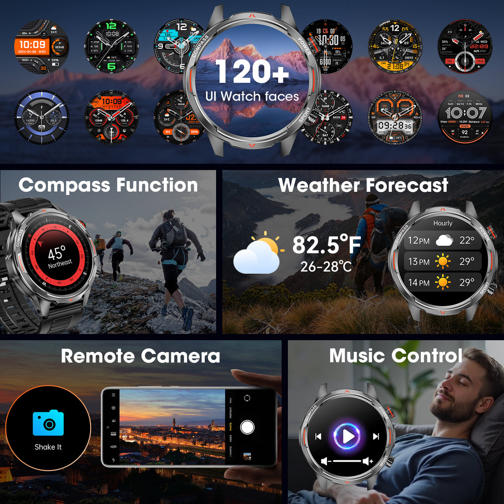 Haulvean Smart Watch for Men 1.7" Smartwatch (Metal Body) with 1000mAh Battery/ IP68 Waterproof/100+ Sports Modes, Outdoor Sports, Fitness Tracker fits for Android iPhone Devices(Black)