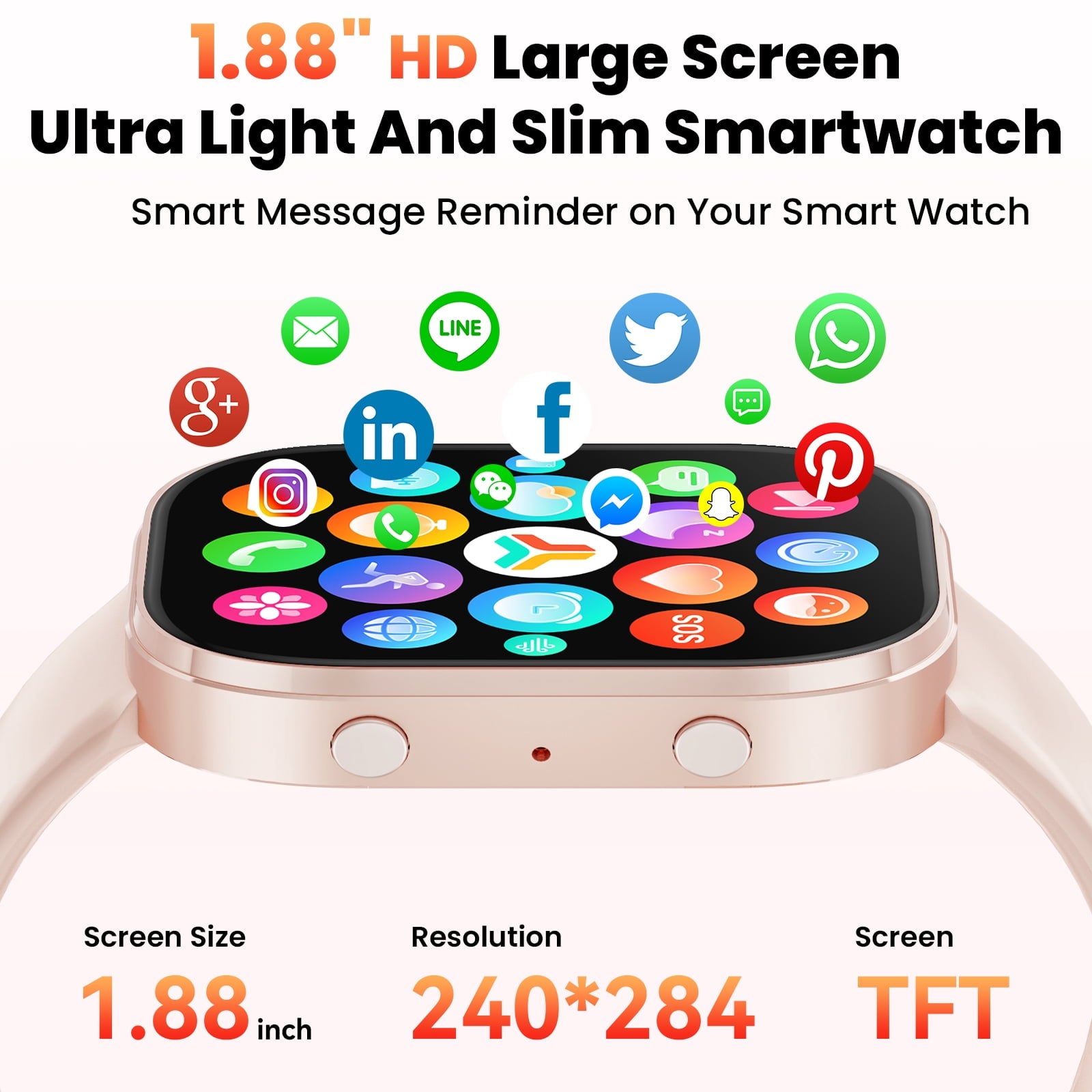 Minsxk 1.88''HD Smart Watch Fits for Android and IPhone,Smartwatch for Women Men, IP68 Waterproof, Bluetooth Answer Calls, Fitness Tracker with Multi Sport Modes,for Gift (Pink)