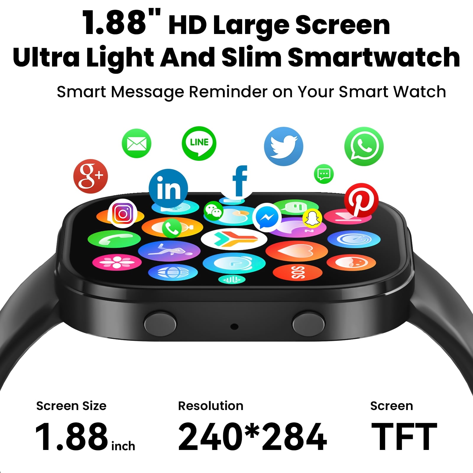 Haulvean Smart Watch fits for Android and iPhone Devices, Smartwatch for Women Men 1.88" HD Fitness Tracker with 100+ Sports Mode, Bluetooth Call, IP68 Waterproof for Gift Black