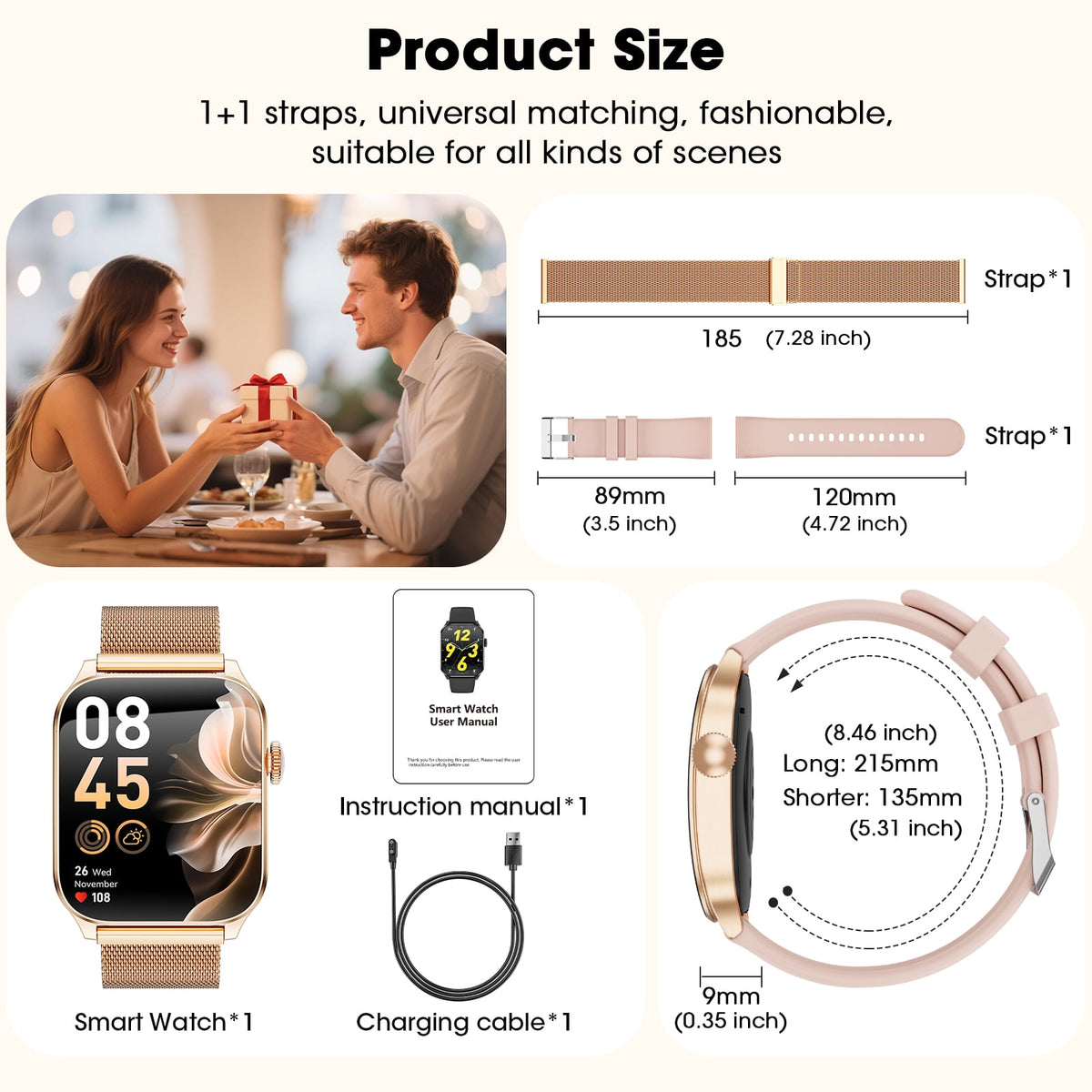 Smart Watches for Women, 2026 New AI Smartwatch Fits for Android & Iphone Devices, 1.93" AMOLED Fitness Watch, Smartwatch with Bluetooth Call/Message Reminder/120 Sport Models, Ideal Gift, Gold