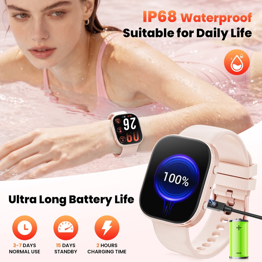 Minsxk 1.88''HD Smart Watch Fits for Android and IPhone,Smartwatch for Women Men, IP68 Waterproof, Bluetooth Answer Calls, Fitness Tracker with Multi Sport Modes,for Gift (Pink)