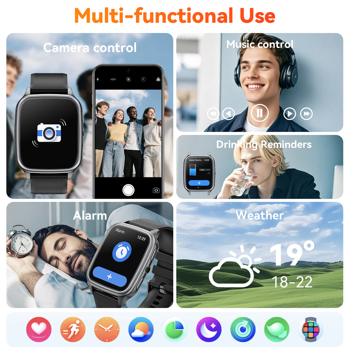 Smart Watch for Women Men, 1.93-inch TFT HD Screen Fitness Tracker, Fits for Android & iPhone, Make & Receive Calls, 120 Sports Modes, IP68 Waterproof Pedometer Smartwatch Gift (Black)