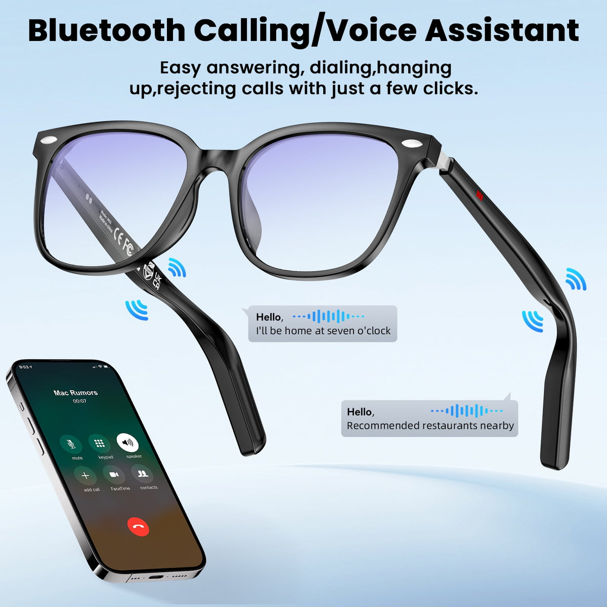 AI Smart Wireless Bluetooth Glasses for Men/Women with Speakers/Answer Calls/Music/Sports/Travel/Drive/Busniess (Color Change Lenses)
