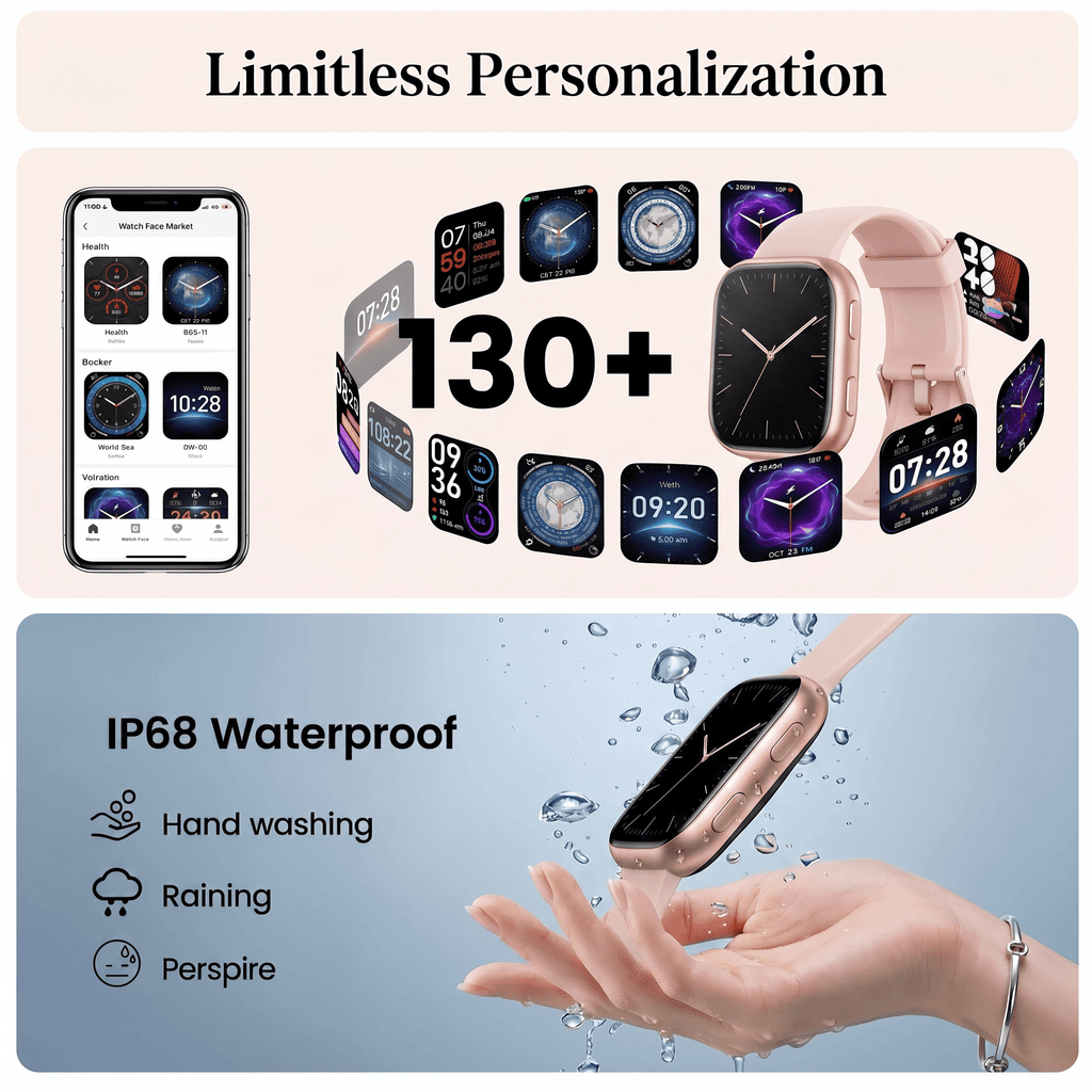 Smart Watch for Men Women, 1.83-inch IP68 Waterproof Smartwatch with Bluetooth Call (Answer/Make Calls), 100+ Sports Modes Fitness Tracker, Compatible with Android and iPhone, Gift pink