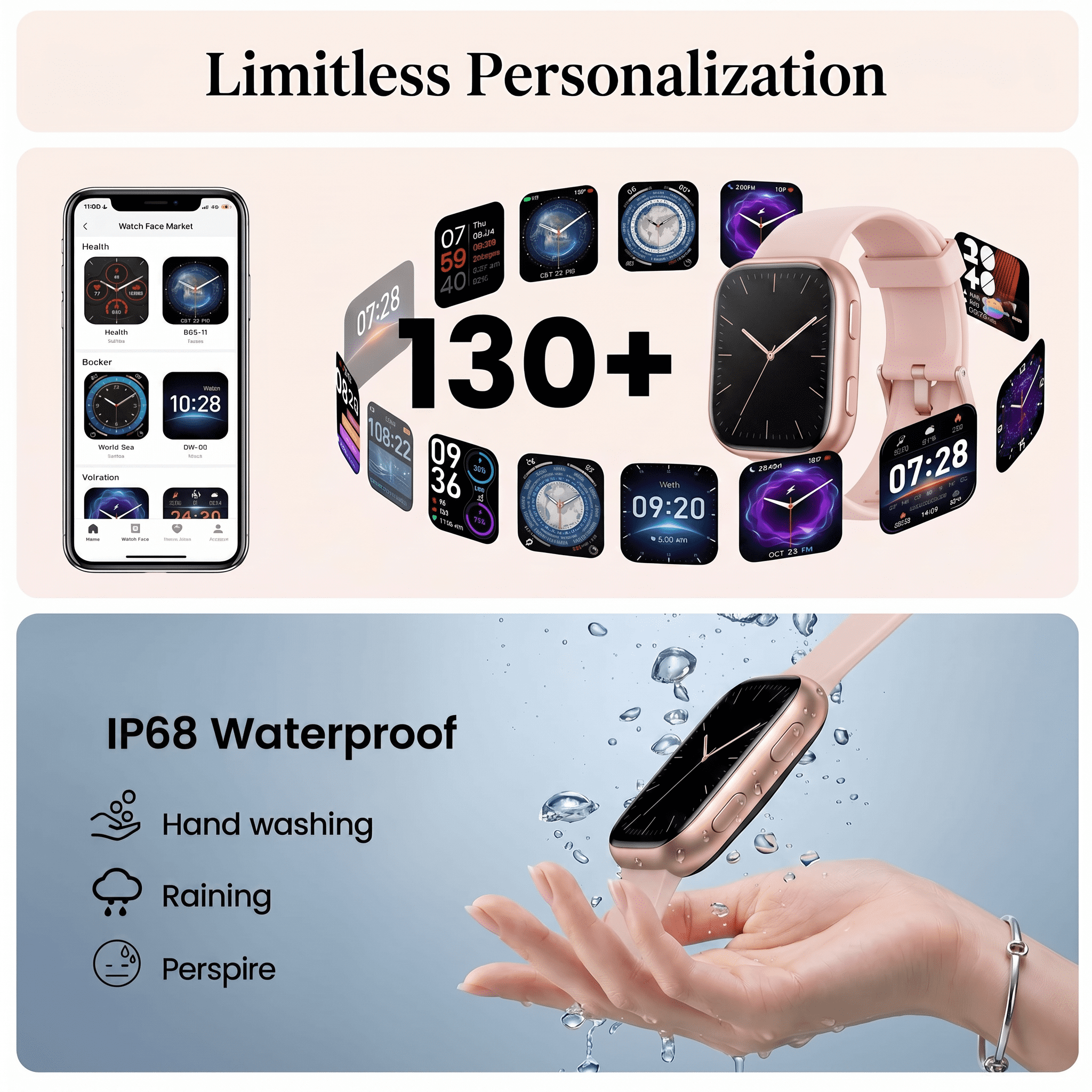 Smart Watch for Men Women, 1.83-inch IP68 Waterproof Smartwatch with Bluetooth Call (Answer/Make Calls), 100+ Sports Modes Fitness Tracker, Compatible with Android and iPhone, Gift pink