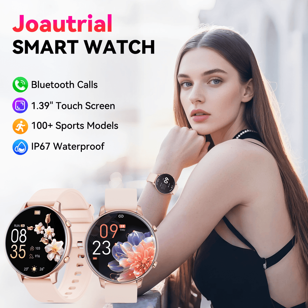 Joautrial Smart Watch for Women, 1.39" Fitness Tracker with Bluetooth Calls(Answer&Make&Message Reminder), Smart Watch Fits for Android and iPhone, IP67 Waterproof, 100+ Sport Modes Smartwatch, for Gift, Pink