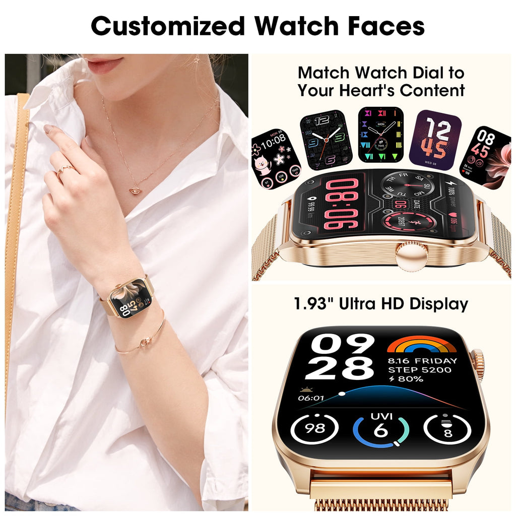 Smart Watches for Women, 2026 New AI Smartwatch Fits for Android & Iphone Devices, 1.93" AMOLED Fitness Watch, Smartwatch with Bluetooth Call/Message Reminder/120 Sport Models, Ideal Gift, Gold