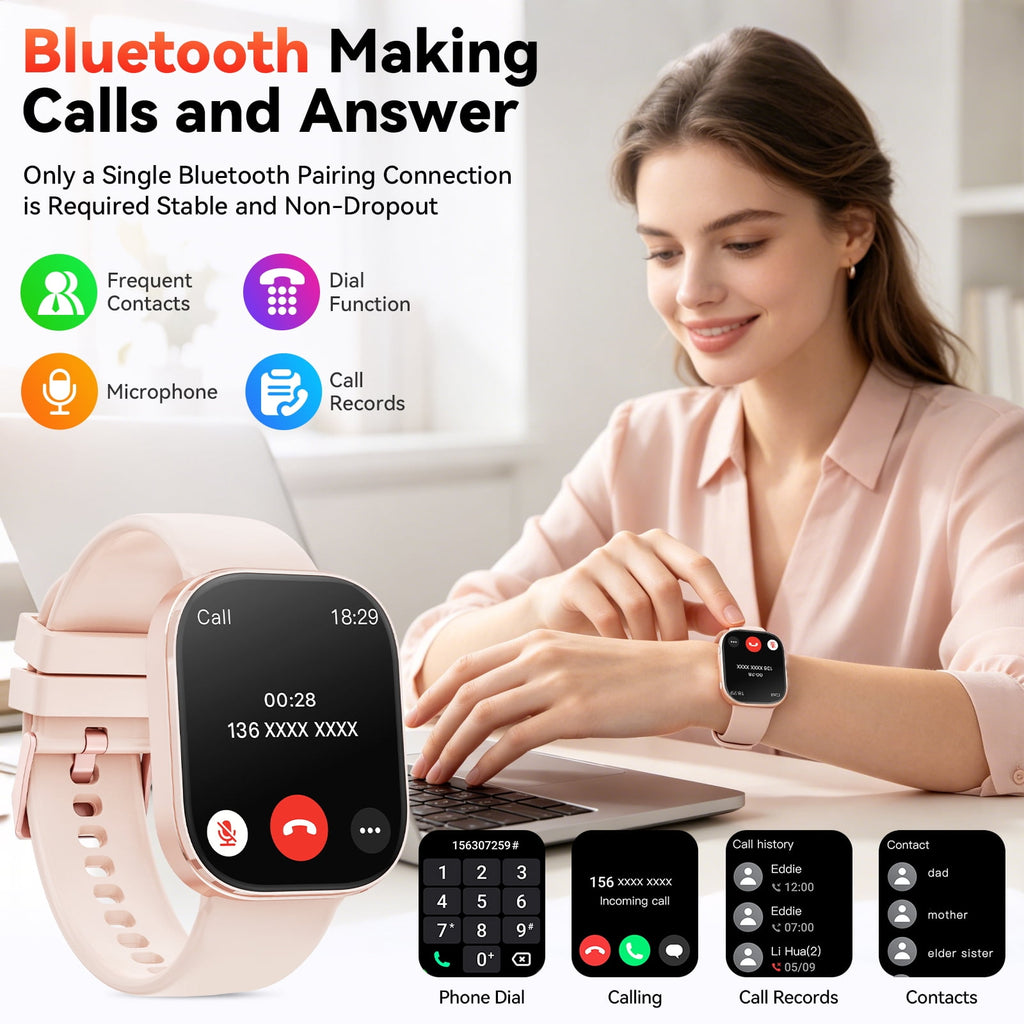 Minsxk 1.88''HD Smart Watch Fits for Android and IPhone,Smartwatch for Women Men, IP68 Waterproof, Bluetooth Answer Calls, Fitness Tracker with Multi Sport Modes,for Gift (Pink)