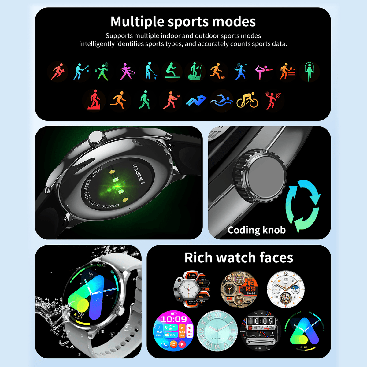 Women Smart Watch, 1.43-inch AMOLED Touchscreen Fitness Tracker Compatible with iPhone & Android,Bluetooth Call Function, IP68 Waterproof Smart Wristwatch, 100 Plus Sports Modes for Daily