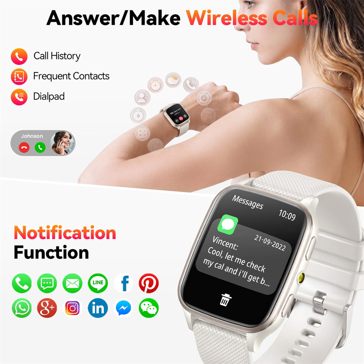 Smart Watch for Women Men, 1.93-inch TFT HD Screen Fitness Tracker, Fits for Android & iPhone, Make & Receive Calls, 120 Sports Modes, IP68 Waterproof Pedometer Smartwatch Gift (White)