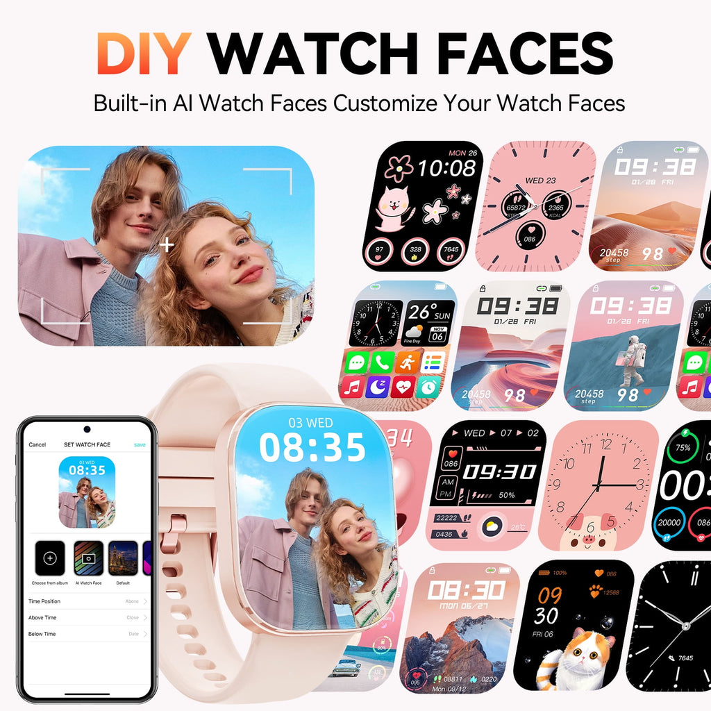 Minsxk 1.88''HD Smart Watch Fits for Android and IPhone,Smartwatch for Women Men, IP68 Waterproof, Bluetooth Answer Calls, Fitness Tracker with Multi Sport Modes,for Gift (Pink)