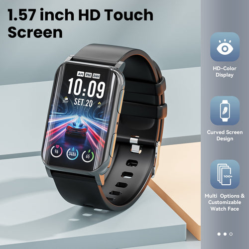 3CLOUDGE Fitness Tracker, 1.57" Smart Watch for Women Men, 10mm Ultra-Thin Fitness Watch with 2 Interchangeable Bands/Answer/Make Calls/120 Sports Modes/IP68 Waterproof, fits for Android iPhone Devices, Black