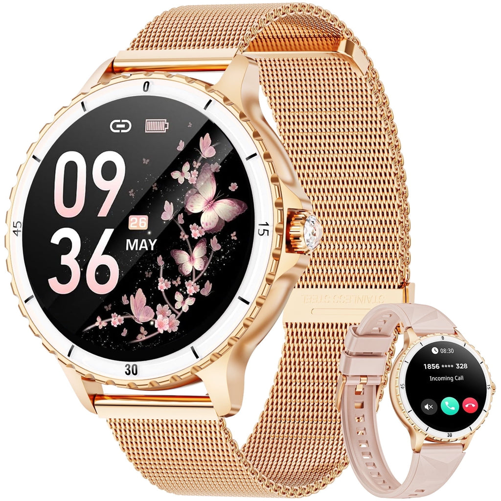 Joautrial Smart Watch, 1.27” Smartwatch with Bluetooth Call/Answer/Message Reminder, 100 Sport Modes, Fitness Tracker Watch Fits for Android & Iphone, Perfect Gift, Gold