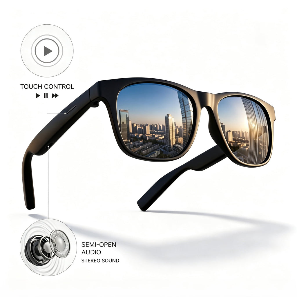 Mingdaln Smart Glasses Open Ear Bluetooth Audio Sunglasses Touch Control Stereo Sound Hands Free Calls Voice Assistant Extended Standby for Cycling Sports Outdoor Gift