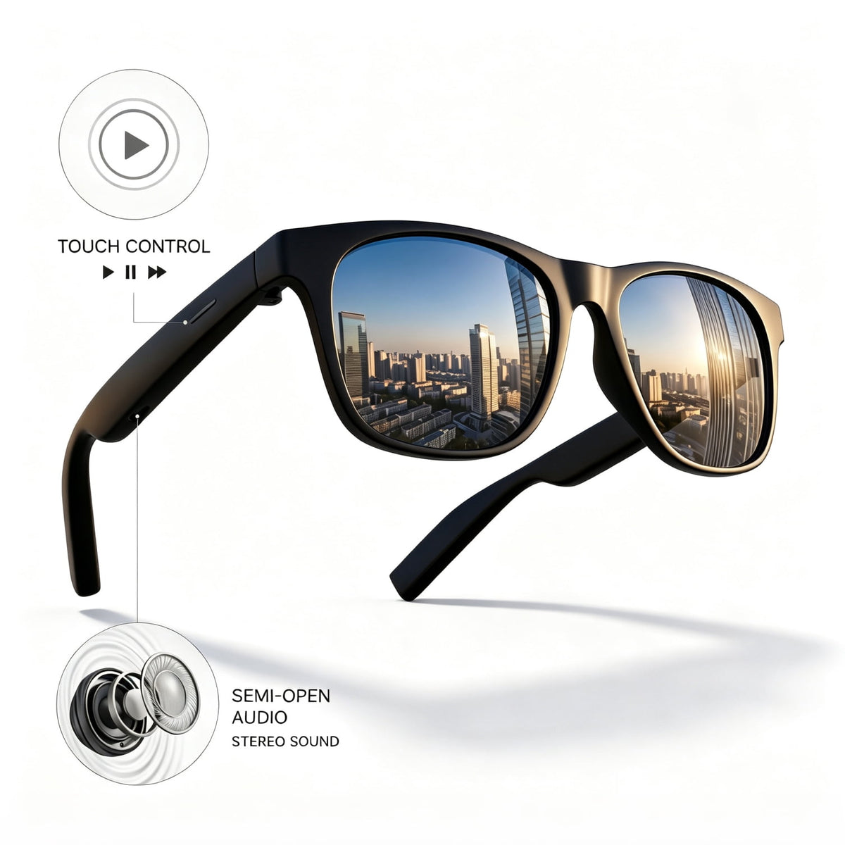 Mingdaln Smart Glasses Open Ear Bluetooth Audio Sunglasses Touch Control Stereo Sound Hands Free Calls Voice Assistant Extended Standby for Cycling Sports Outdoor Gift