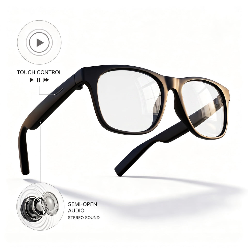 Mingdaln Smart Glasses Open Ear Bluetooth Audio Touch Control Stereo Sound Hands Free Calls Voice Assistant Easy to Use for Commuting Office Everyday Wear