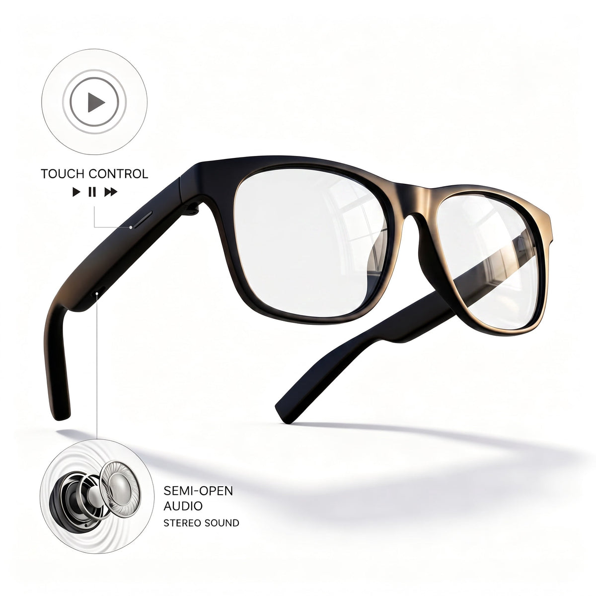 Mingdaln Smart Glasses Open Ear Bluetooth Audio Touch Control Stereo Sound Hands Free Calls Voice Assistant Easy to Use for Commuting Office Everyday Wear