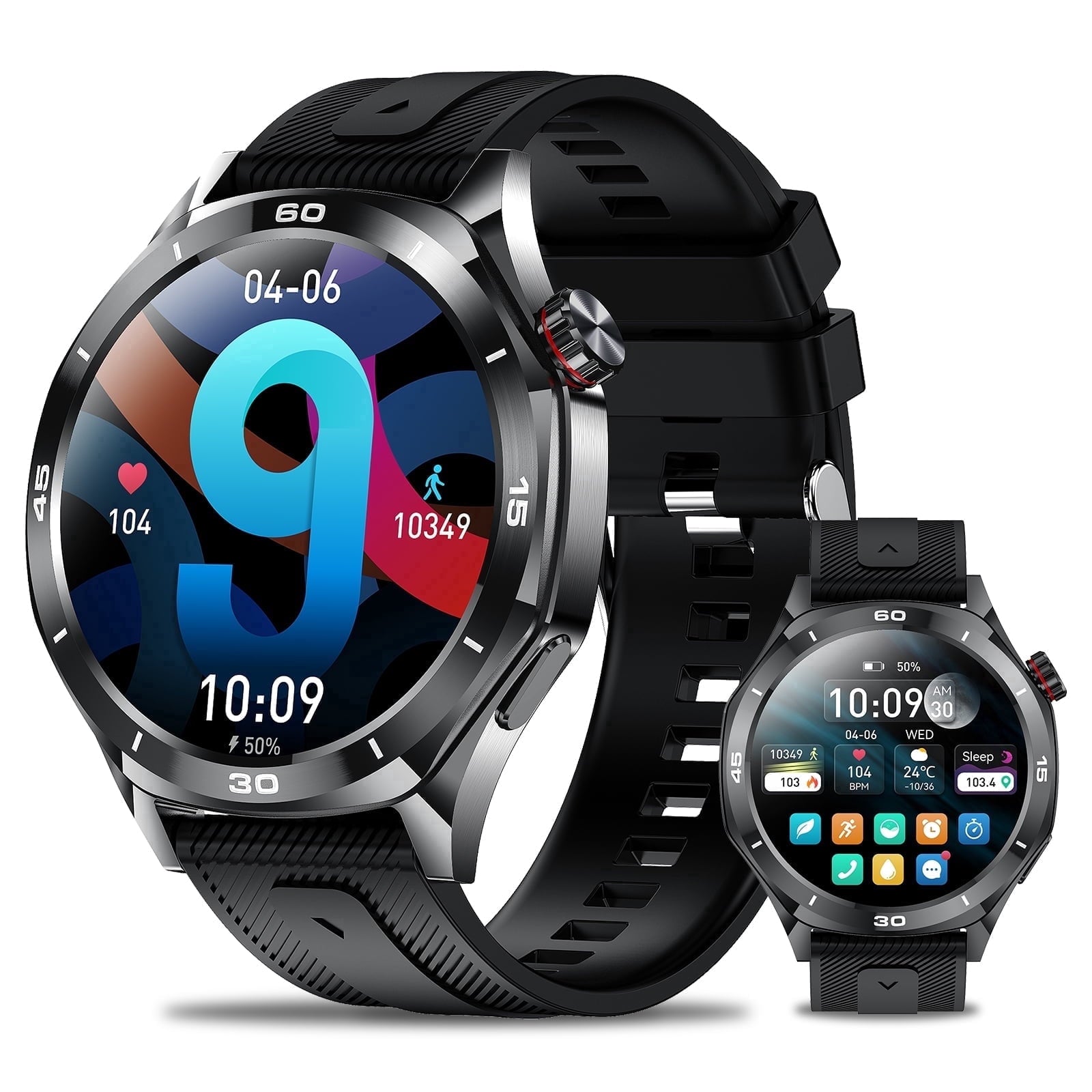 Minsxk Smart Watch Fits for Android and Iphone, 1.52" Round HD Screen,Fitness Tracker,120+ Sport Modes, Smartwatch with Bluetooth Calls/Answer,Smart Watches for Men Women,Waterproof,for Gift Black