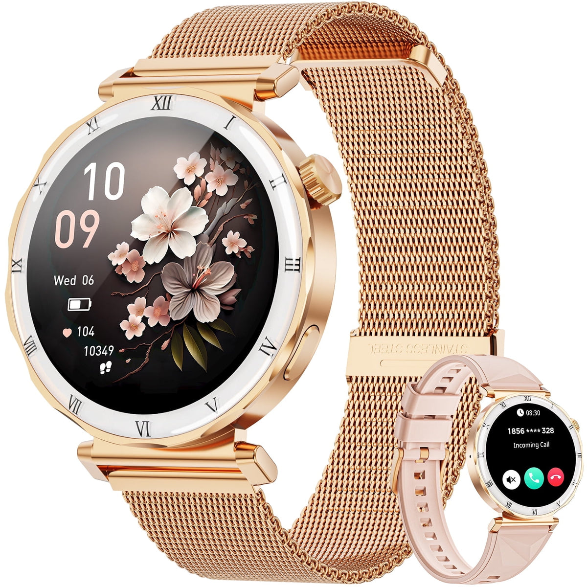 Joautrial Smart Watch for Women, 1.19" AMOLED HD Screen, Bluetooth Call & Message Reminder, Fitness Watch with 110+ Sport Modes, Smartwatch Compatible with iPhone & Android, Gold