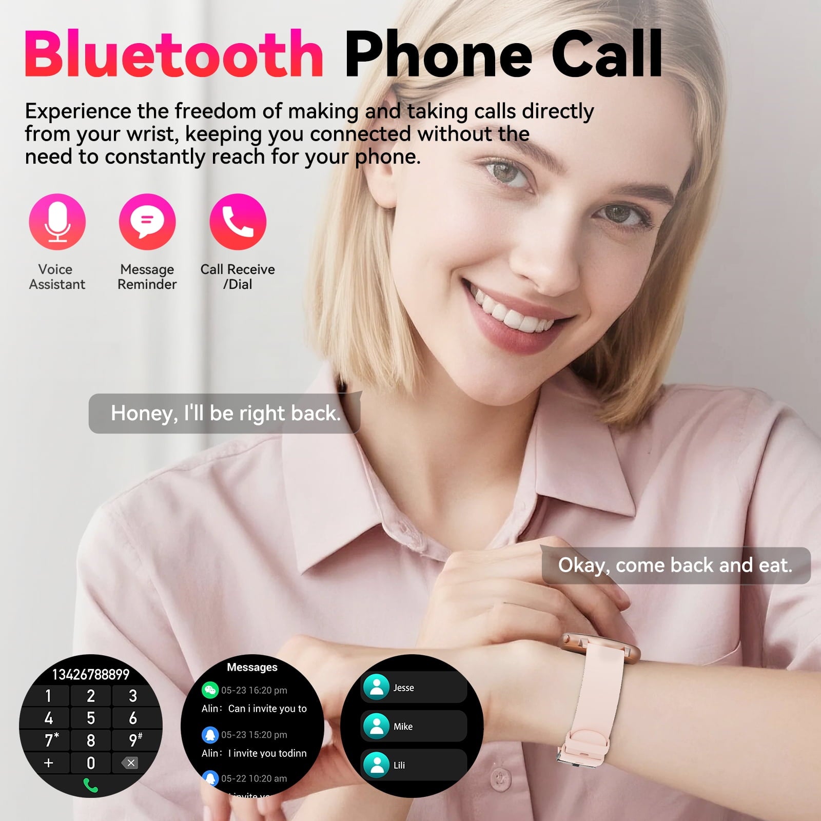 Joautrial Smart Watch for Women, 1.39" Fitness Tracker with Bluetooth Calls(Answer&Make&Message Reminder), Smart Watch Fits for Android and iPhone, IP67 Waterproof, 100+ Sport Modes Smartwatch, for Gift, Pink