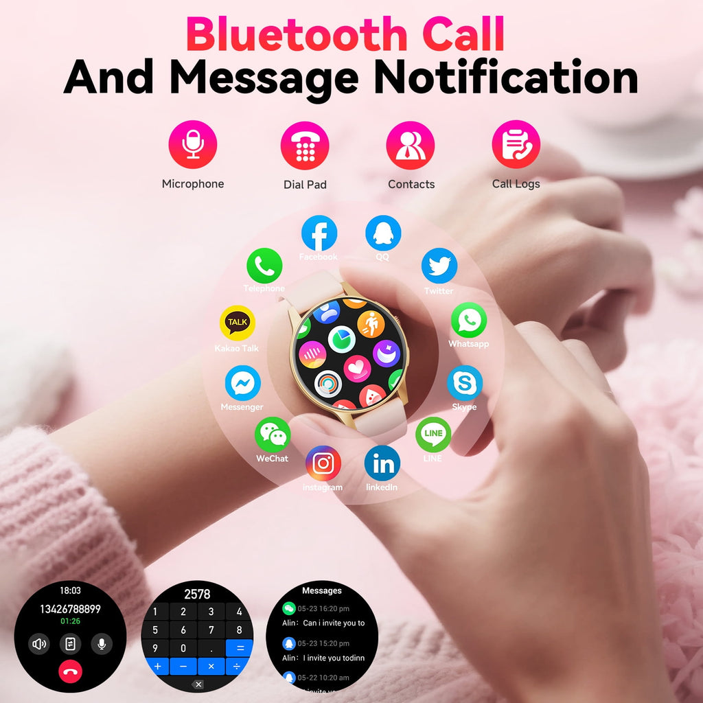 2026 New Smart Watch fits for Android and Iphone, 1.27" Smartwatch, Answer/Make Calls/100 Sports Modes/Message Reminder,IP68 Waterproof Fitness Tracker for Women, Gold