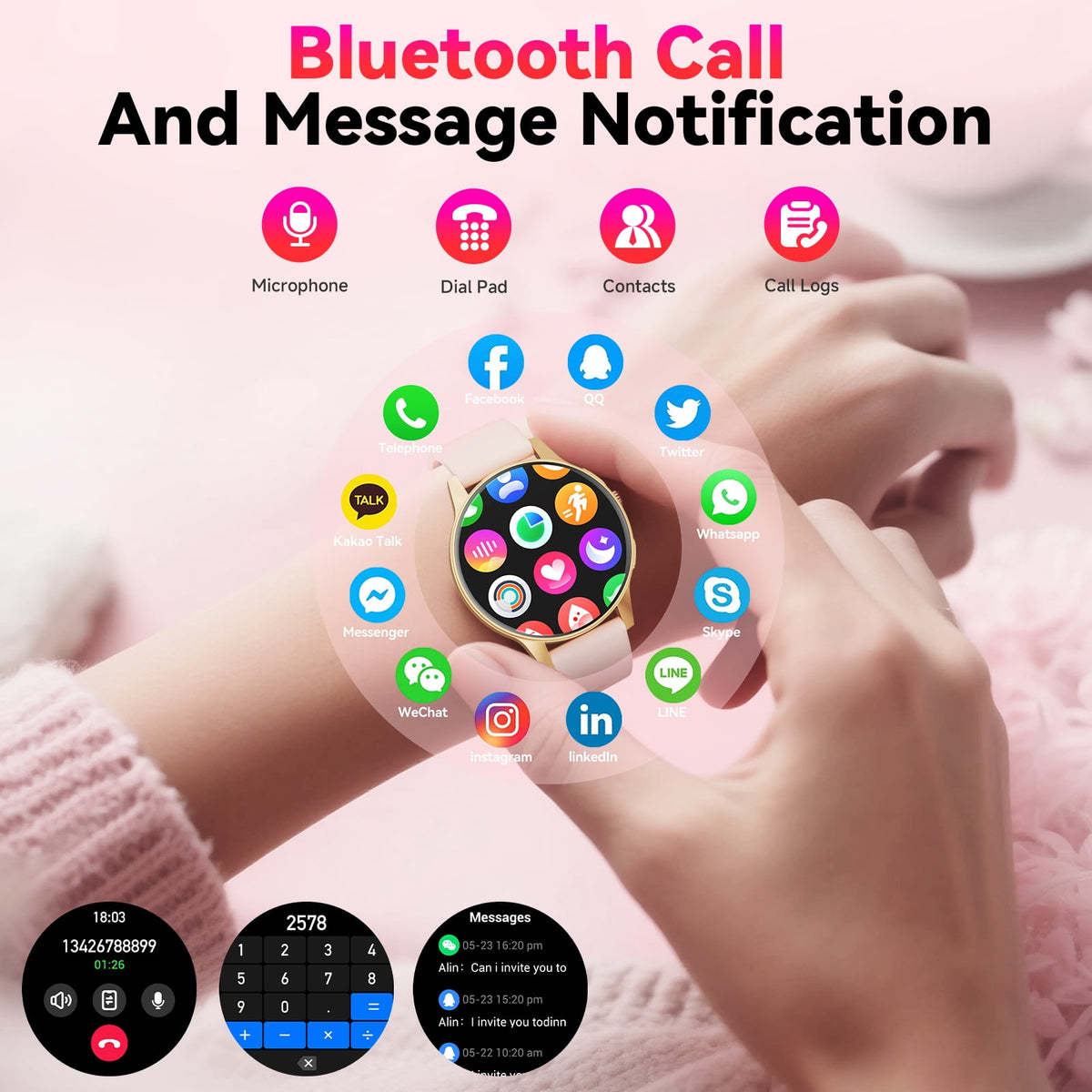 2026 New Smart Watch fits for Android and Iphone, 1.27" Smartwatch, Answer/Make Calls/100 Sports Modes/Message Reminder,IP68 Waterproof Fitness Tracker for Women, Gold