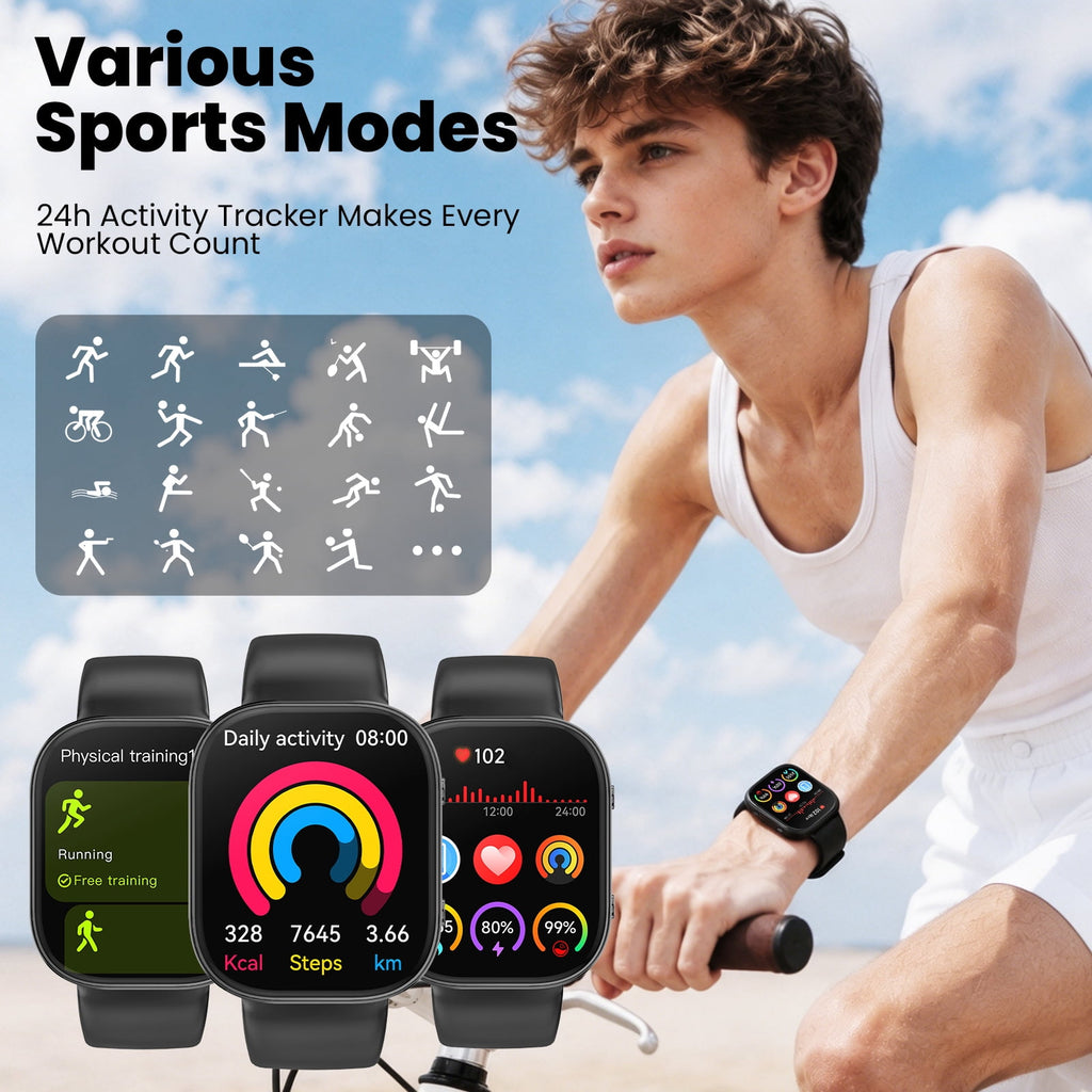 Haulvean Smart Watch fits for Android and iPhone Devices, Smartwatch for Women Men 1.88" HD Fitness Tracker with 100+ Sports Mode, Bluetooth Call, IP68 Waterproof for Gift Black