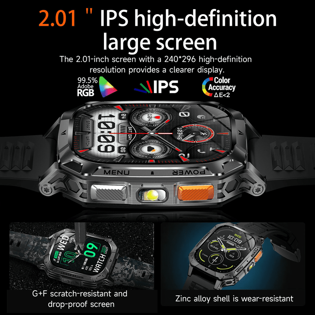 Smart Watch for Men, 2.01" HD 1400mAh Smart Watch Fits for Android and iPhone, Fitness Tracker, Military Smart Watch with 100 + Sports Modes, Bluetooth Call/Answer, IP68 Waterproof Smartwatch, Gifts