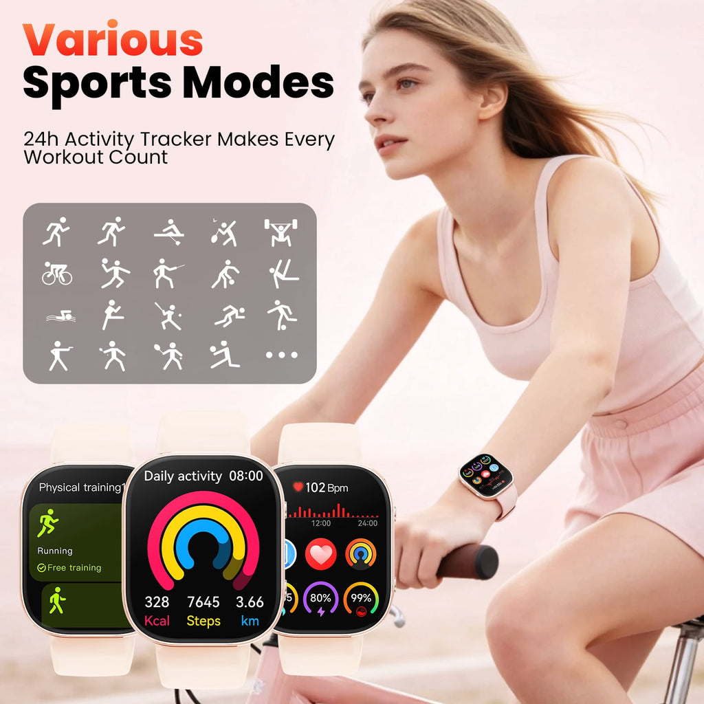 Minsxk 1.88''HD Smart Watch Fits for Android and IPhone,Smartwatch for Women Men, IP68 Waterproof, Bluetooth Answer Calls, Fitness Tracker with Multi Sport Modes,for Gift (Pink)