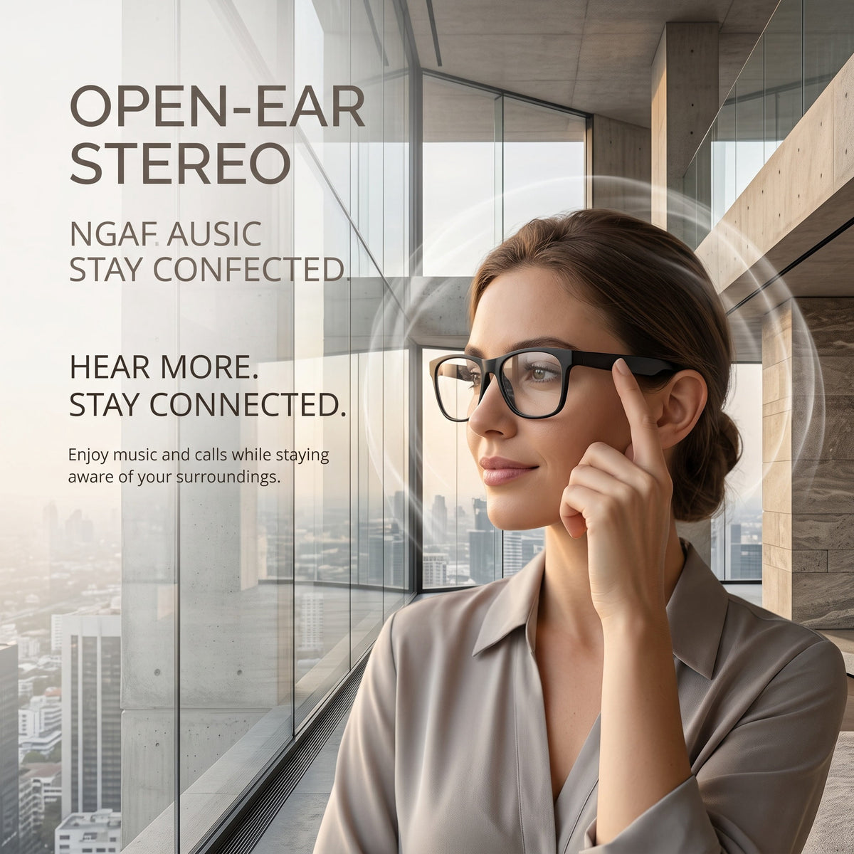 Mingdaln Smart Glasses Open Ear Bluetooth Audio Touch Control Stereo Sound Hands Free Calls Voice Assistant Easy to Use for Commuting Office Everyday Wear