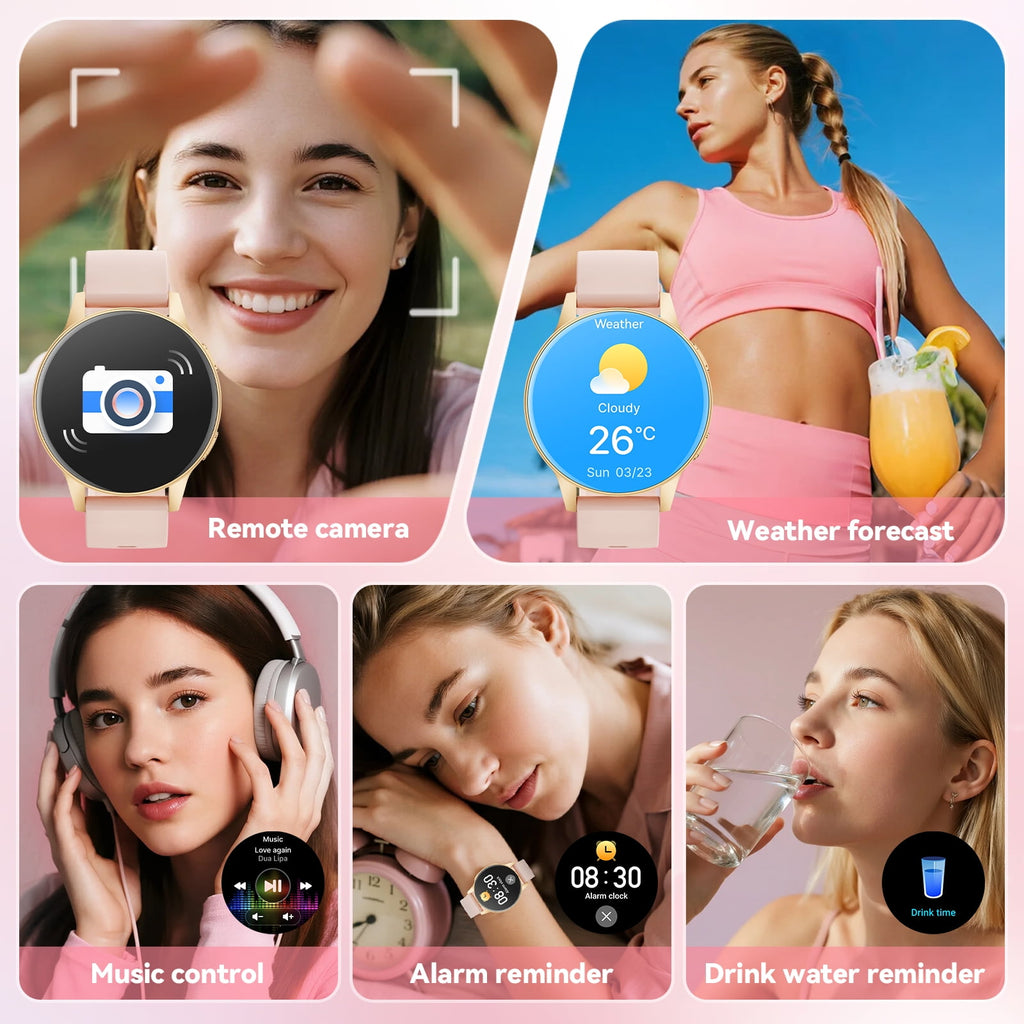 2026 New Smart Watch fits for Android and Iphone, 1.27" Smartwatch, Answer/Make Calls/100 Sports Modes/Message Reminder,IP68 Waterproof Fitness Tracker for Women, Gold