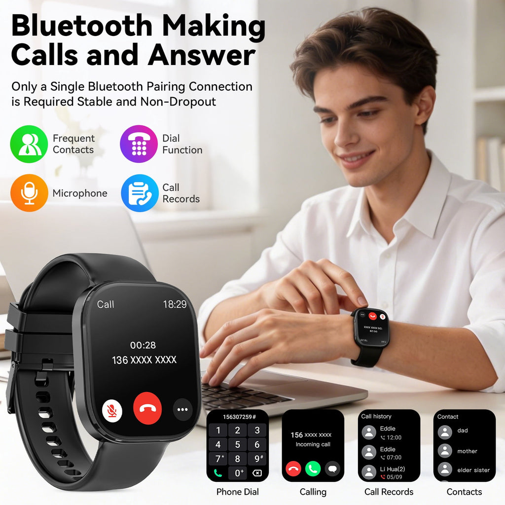 Haulvean Smart Watch fits for Android and iPhone Devices, Smartwatch for Women Men 1.88" HD Fitness Tracker with 100+ Sports Mode, Bluetooth Call, IP68 Waterproof for Gift Black