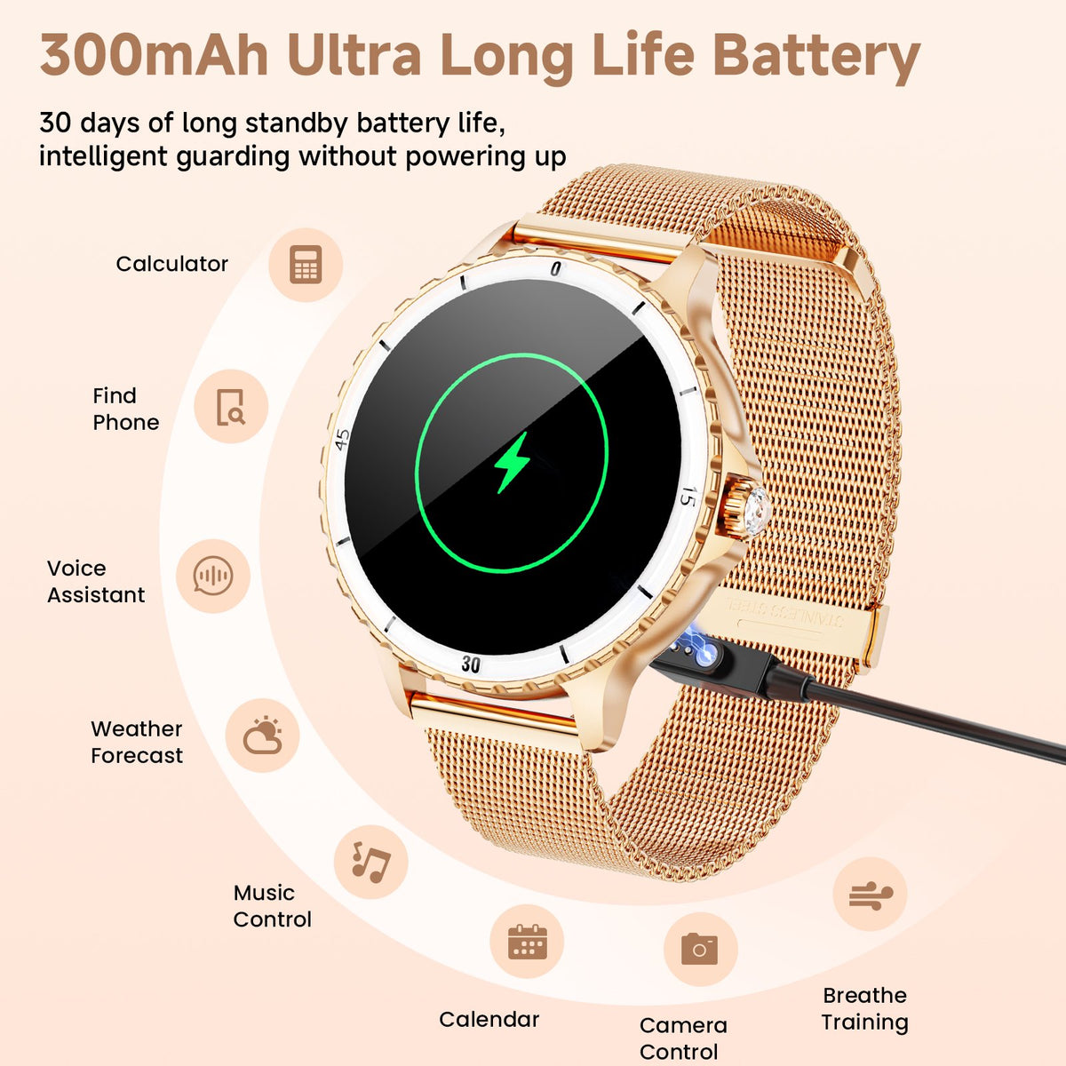 Joautrial Smart Watch, 1.27” Smartwatch with Bluetooth Call/Answer/Message Reminder, 100 Sport Modes, Fitness Tracker Watch Fits for Android & Iphone, Perfect Gift, Gold