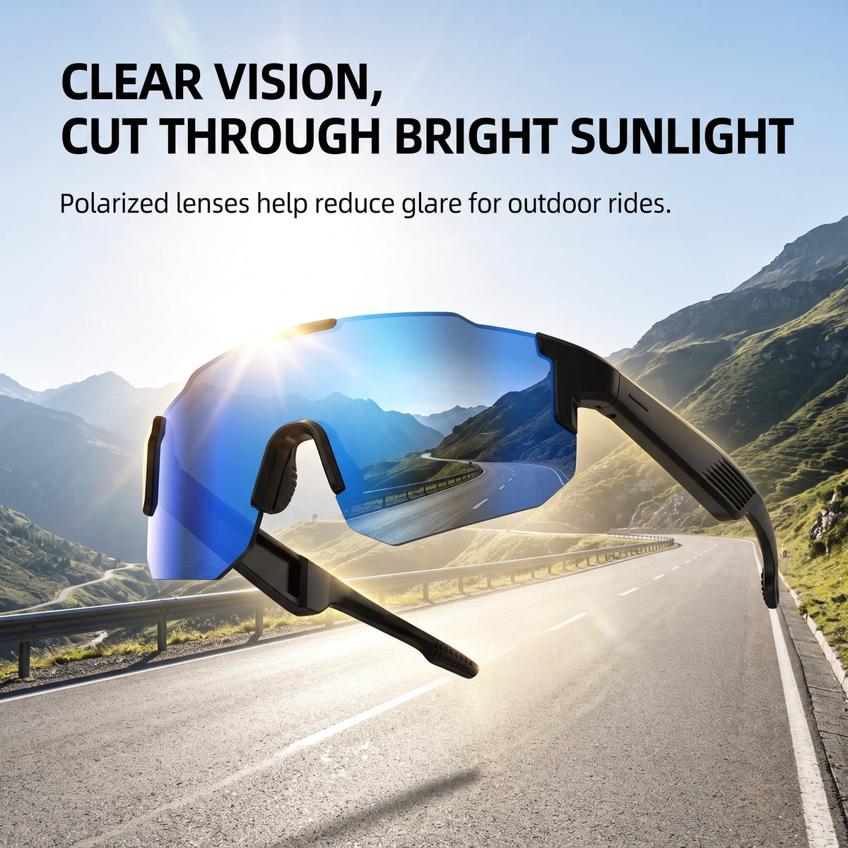 Mingdaln Cycling Smart Glasses Polarized Sports Sunglasses Open Ear Bluetooth Audio Touch Control Hands Free Calls 7H Battery Outdoor Riding