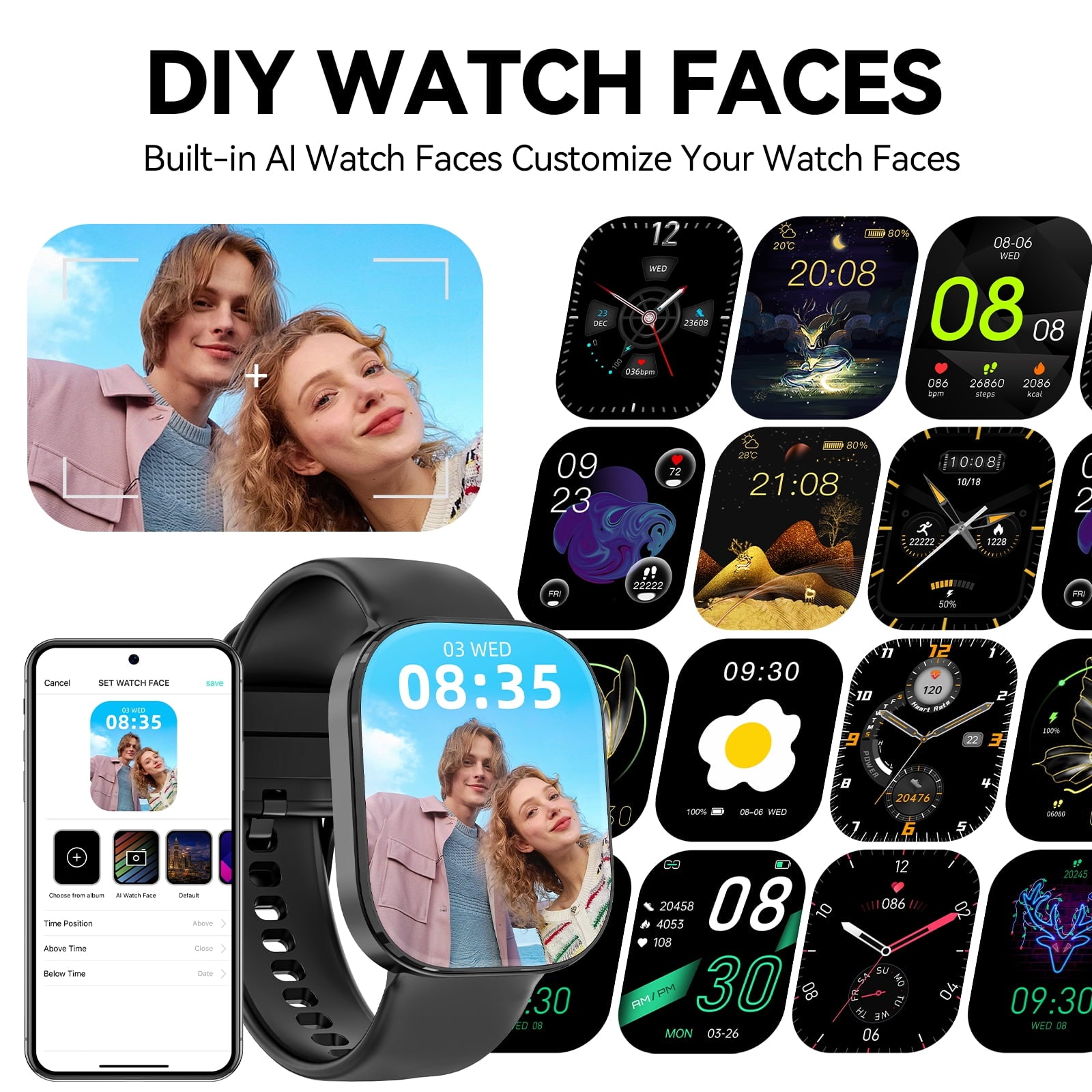 Haulvean Smart Watch fits for Android and iPhone Devices, Smartwatch for Women Men 1.88" HD Fitness Tracker with 100+ Sports Mode, Bluetooth Call, IP68 Waterproof for Gift Black