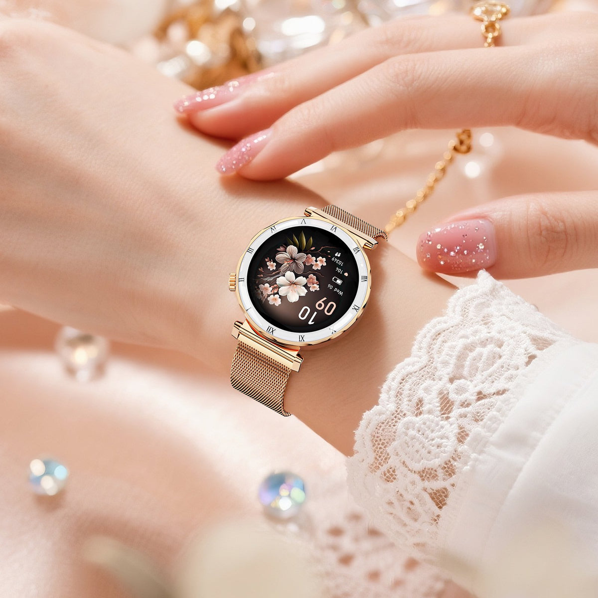 Joautrial Smart Watch for Women, 1.19" AMOLED HD Screen, Bluetooth Call & Message Reminder, Fitness Watch with 110+ Sport Modes, Smartwatch Compatible with iPhone & Android, Gold