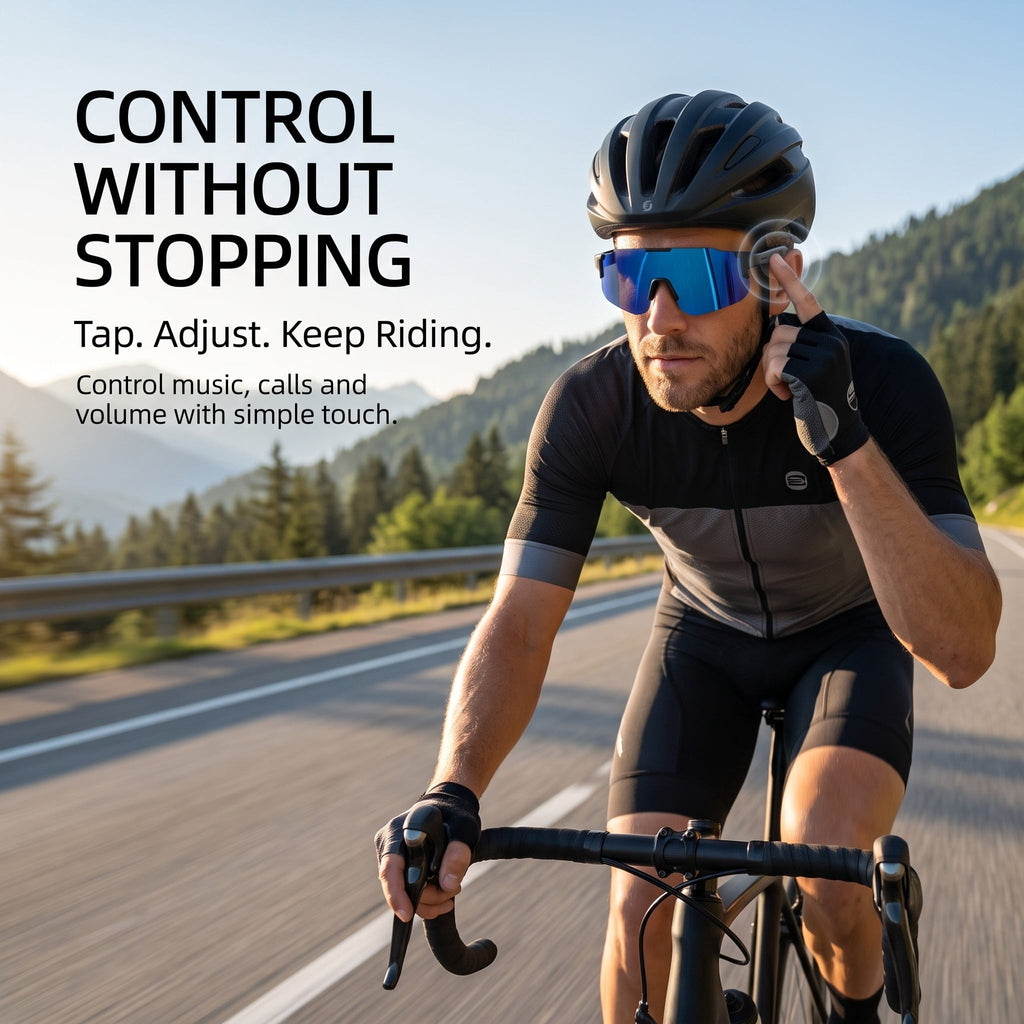 Mingdaln Cycling Smart Glasses Polarized Sports Sunglasses Open Ear Bluetooth Audio Touch Control Hands Free Calls 7H Battery Outdoor Riding