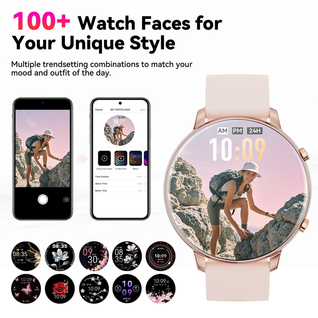 Joautrial Smart Watch for Women, 1.39" Fitness Tracker with Bluetooth Calls(Answer&Make&Message Reminder), Smart Watch Fits for Android and iPhone, IP67 Waterproof, 100+ Sport Modes Smartwatch, for Gift, Pink