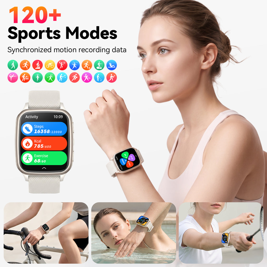 Smart Watch for Women Men, 1.93-inch TFT HD Screen Fitness Tracker, Fits for Android & iPhone, Make & Receive Calls, 120 Sports Modes, IP68 Waterproof Pedometer Smartwatch Gift (White)